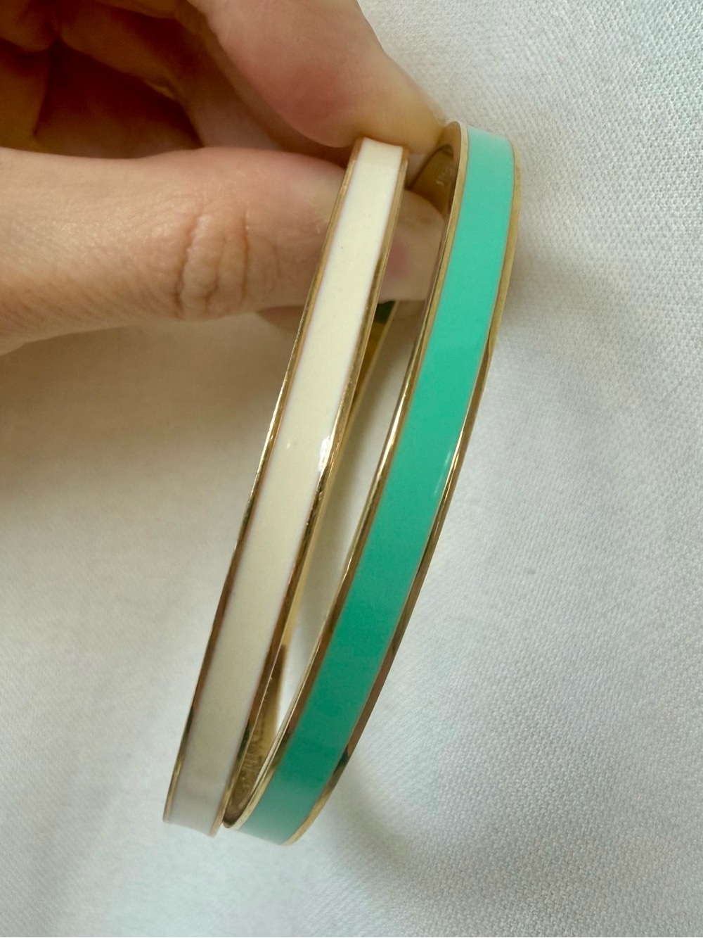 kate spade Mint Green and Cream Enamel Gold-Trim Bangle Pair